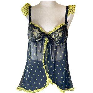 Victoria's Secret Sexy Little Things Sheer Polka Dot Ruffles Satin Tie Babydoll
